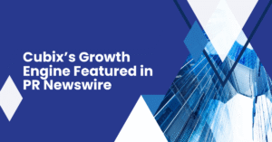 Cubix Self Storage growth feature on PR Newswire with modern graphic and glass building background