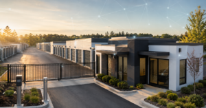 Modern self-storage facility illustrating a connected self-storage management strategy.
